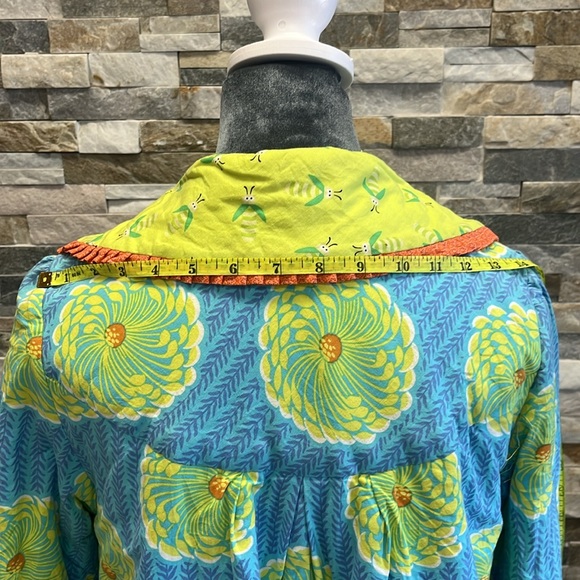 Floral Blue and Yellow Women's Coat - Picture 7 of 13